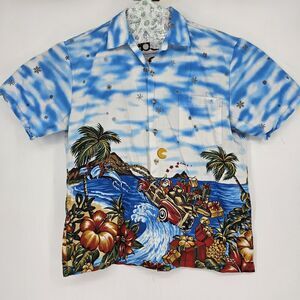 Vintage Kalaheo Shirt Mens Medium Hawaiian Button Up Christmas Theme Beach M